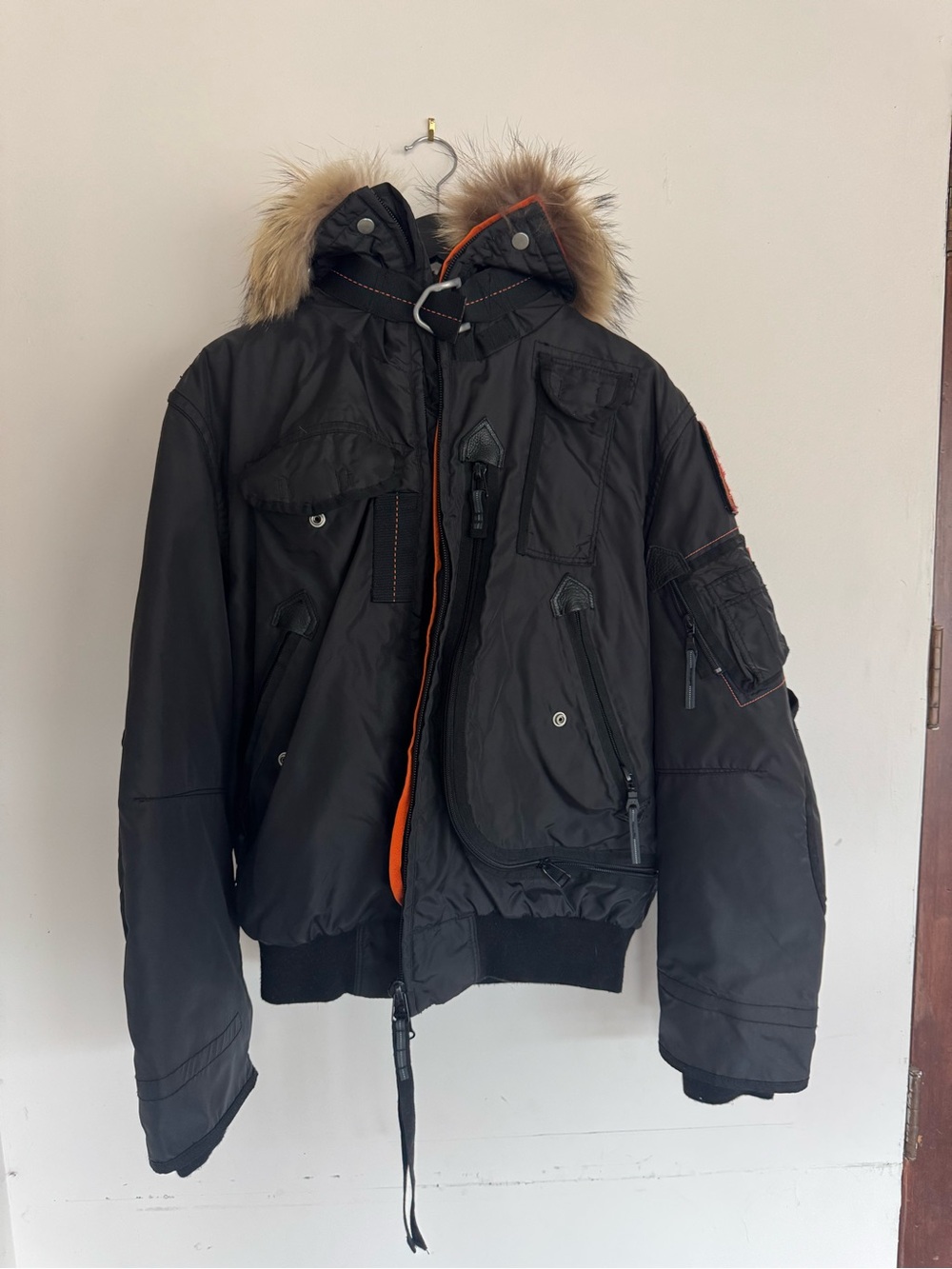 Parajumpers Gobi Bomber Jacket, Men's Black Puffer Jacket with Fur-Trim Hood